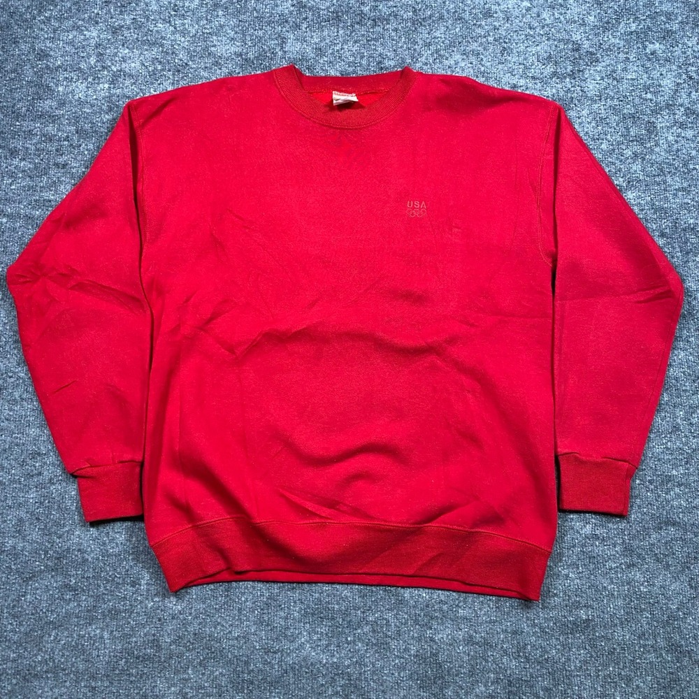 Vintage USA Olympics Red Crewneck Sweatshirt Embroidered‎ Logo Mens XL JCPenney